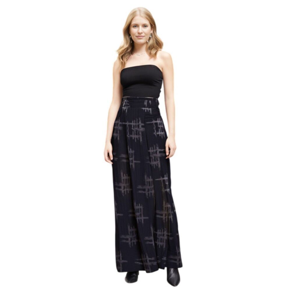 Whimsigoth 90s Black & Gray Pleated Maxi Skirt With a hashtag Print Size S